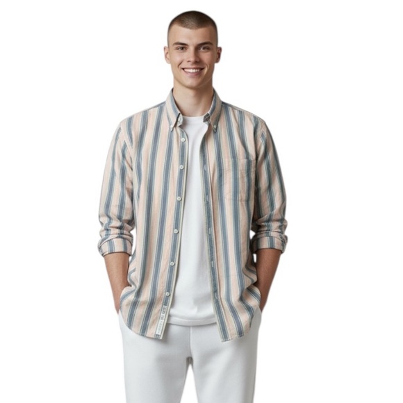 Armani Collezioni Striped Men’s Button Down Shirt Blue, Pink, Cream M - Picture 1 of 10